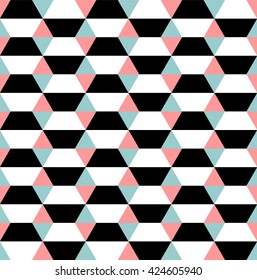 Op art seamless geometric pattern with black and white hexagons