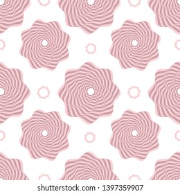 Op art spiral shape  seamless vector  pattern in gentile pink shades on white background. 