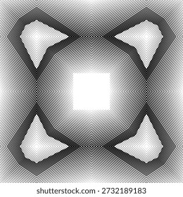 Forma cuadrada del arte del op patrón geométrico creativo, símbolo, concepto, líneas modernas del semitono Fondo blanco y negro, elemento original del diseño del Vector