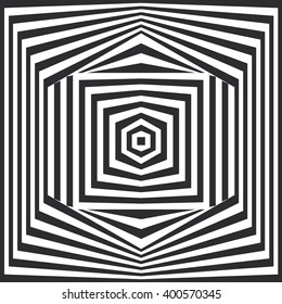 Op art with square and hexagon. Abstract background with effect of optical illusion.