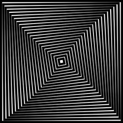 Op Art Squares In Black An White With Visual Distortion Effect Making An Optical Illusion Of Pyramids Or Tunnel. Hypnotic Banner, Vector Isolated On White Background 