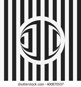 Op art striped lines with sphere in middle. Abstract backdrop. Optical illusion background.