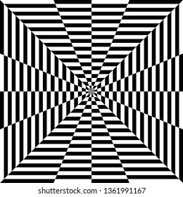 Op Art Stripes classic optical illusion pattern in black and white.