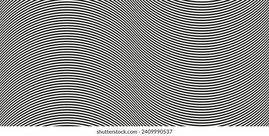 Op art wave seamless pattern. Stripe lines monochrome waves optical illusion distorted pattern.