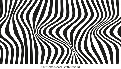 Op art wave seamless pattern. Stripe lines monochrome waves optical illusion distorted pattern.