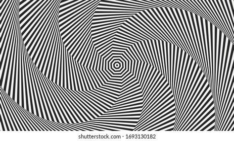 Fondo de Op.Antecedentes abstractos. Alucinaciones líneas en blanco y negro. Ilustración vectorial.