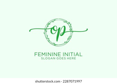 Monograma de belleza OP y elegante logo de diseño de la escritura a mano de marca inicial, boda, moda, floral y botánica con plantilla creativa.