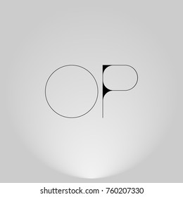 OP Black thin minimalist LOGO Design with Highlight on Gray background.