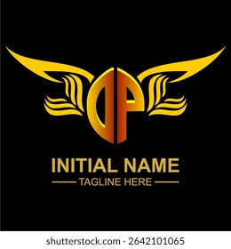 OP Golden Wing Emblem Logo with elegant gold wings, sleek and modern design. Ideal for branding, creative projects, luxury businesses, or artistic ventures.