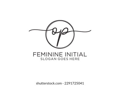 OP handwriting logo with circle template vector logo of initial signature, wedding, fashion, floral and botanical with creative template.