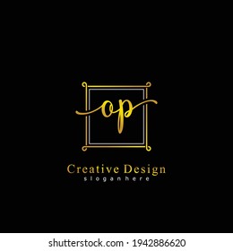 OP Initial calligraphy handwritten logo. Handwritten alphabet in the logo template. Letters and Alphabet for signature, wedding, fashion, floral and botanical logo design 