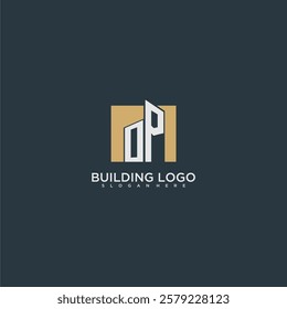 OP initial letter building logo for real estate with square design