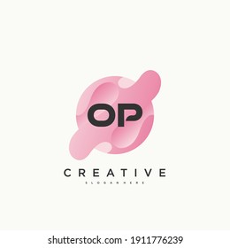 OP elementos de plantilla de diseño de icono del logotipo de la carta inicial con arte colorido de ondas.