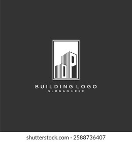 OP initial monogram real estate logo with building creative square style design