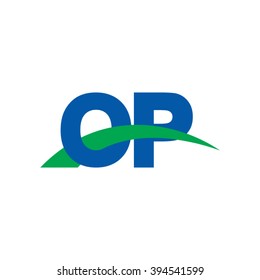 OP initial overlapping swoosh letter logo blue green