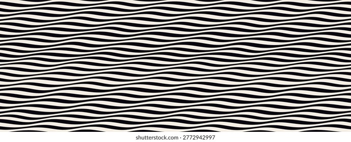 Op lenticular illusion and hypnotic white optical with wavy black art. Psychedelic swirly stripe and pattern wave line with deformation layout distort. Texture checkerboard ilusion.