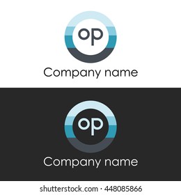 OP letter circle shape icon logo white blue