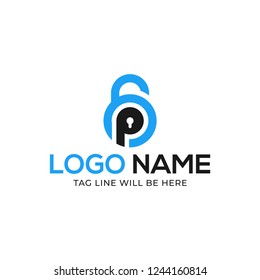 OP Letter Logo with Lock sign, Abstract OP Initial Letter Logo, Logo for Business and Finance, Orange and Black Colour