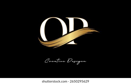Logotipo del monograma de la letra de OP – marca elegante de la letra del trazo del cepillo del oro para la marca de lujo, moda, diseño de la identidad de la boutique Premium
