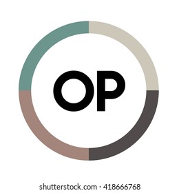 OP letters, four colors in abstract background logo, design identity in circle, alphabet letter