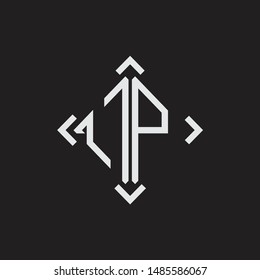 OP Logo Abstract letter Monogram with Arrow in every side isolated on black background