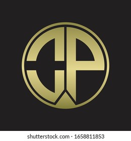 OP Logo monogram circle with piece ribbon style on gold colors