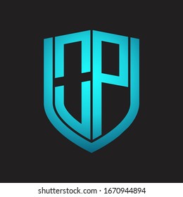OP-Logo-Monogramm mit Emblem-Schild einzeln auf schwarzem Hintergrund