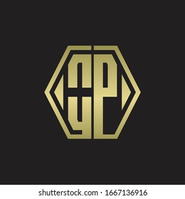 OP Logo monogram with hexagon line rounded design template with gold colors