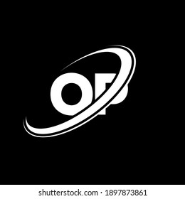 Diseño del logo OP sobre fondo negro.
