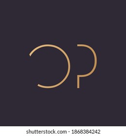 OP monogram logo.Abstract geometric typographic icon.Thin lines letter o and letter p.Lettering sign isolated on dark background.Alphabet initials.Modern,corporate,web character shapes.
