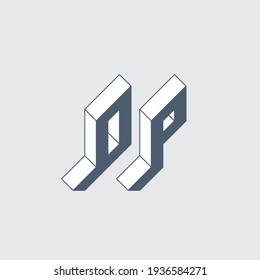 OP - monogram or logotype. Isometric 3d font for design. Volume alphabet. Three-dimension letters O and P for T-shirt print.