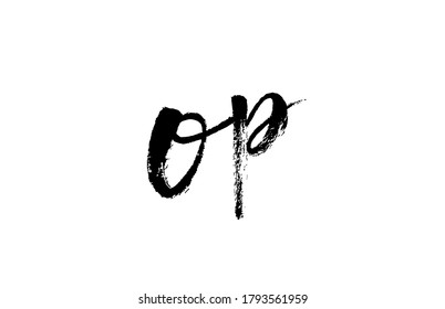 OP O P alphabet letter logo icon combination. Grunge handwritten vintage design. Black white color for company and business