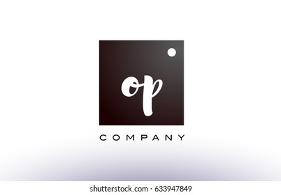 OP O P black white handwritten handwriting alphabet company letter logo square design template dot dots creative abstract