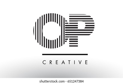 OP O P Black and White Letter Logo Design with Vertical and Horizontal Lines.