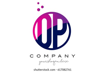 OP O P Circle Letter Logo Design with Purple Magenta Dots Bubbles Vector Illustration