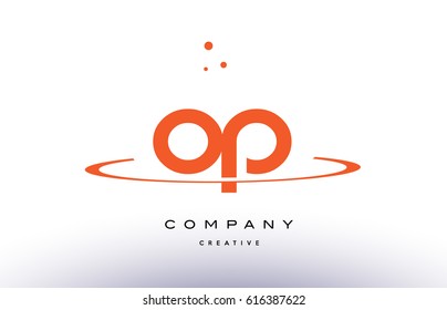 OP O P creative orange swoosh dots alphabet company letter logo design vector icon template