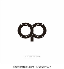 op o p Initial Letter Split Lowercase Modern Monogram linked outline rounded logo