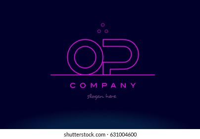 op o p letter alphabet text pink purple dots contour line creative company logo vector icon design template