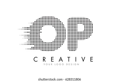 OP O P Letter Logo Design with Black Dots and Bubble Trails.