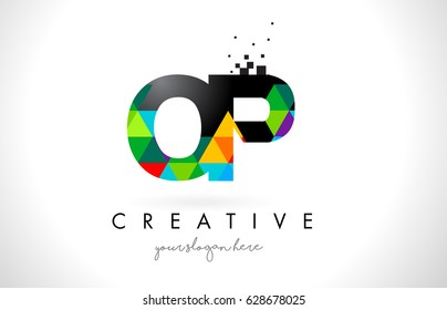 OP O P Letter Logo with Colorful Vivid Triangles Texture Design Vector Illustration.