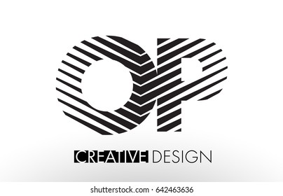 OP O P Lines Letter Design with Creative Elegant Zebra Vector Illustration.