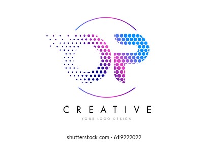 OP O P Pink Magenta Dotted Bubble Letter Logo Design. Dots Lettering Vector Illustration