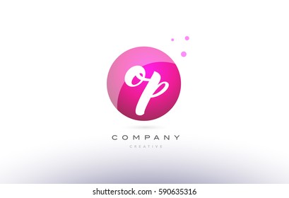 op o p  sphere pink 3d alphabet company letter combination logo hand writting written design vector icon template 