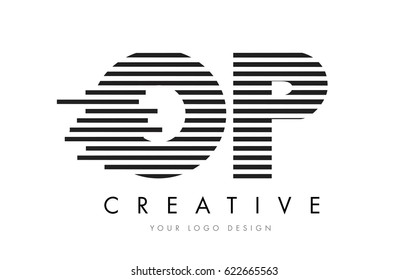 OP O P Zebra Letter Logo Design with Black and White Stripes Vector