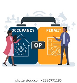 OP - Occupancy Permit business concept background. vector illustration concept with keywords and icons. lettering illustration with icons for web banner, flyer, landing page, presentation