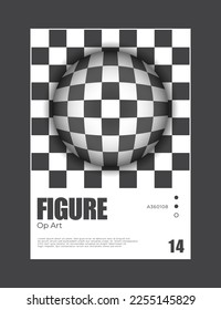 Op style poster geometric abstract background. 3d Ball. Vision illusion. Flyer, presentation, brochure, banner, poster design. Futuristic geometric composition. Vector illustration concept
