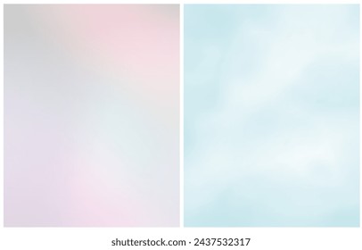 Opal Backgrounds with Motion Effect. Pastel Blue and Light Pink Gradient Layouts. Abstract Vector Background with Delicate Colors. Mesh Effect. Blurry Irregular Print. RGB.