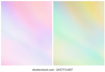 Opal Backgrounds with Motion Effect. Pastel Blue, Yellow and Light Pink Gradient Layouts. Abstract Vector Background with Delicate Colors. Mesh Effect. Blurry Irregular Iridescent Print. RGB.