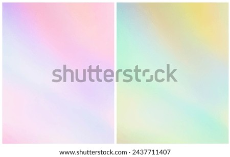 Opal Backgrounds with Motion Effect. Pastel Blue, Yellow and Light Pink Gradient Layouts. Abstract Vector Background with Delicate Colors. Mesh Effect. Blurry Irregular Iridescent Print. RGB.