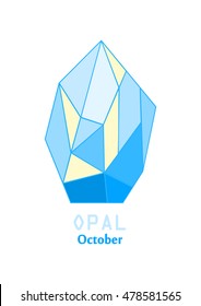 Opal Gem Stone, Opalescent Crystal, Gems And Mineral Crystal Vector Illustration, October Birthstone Gemstone